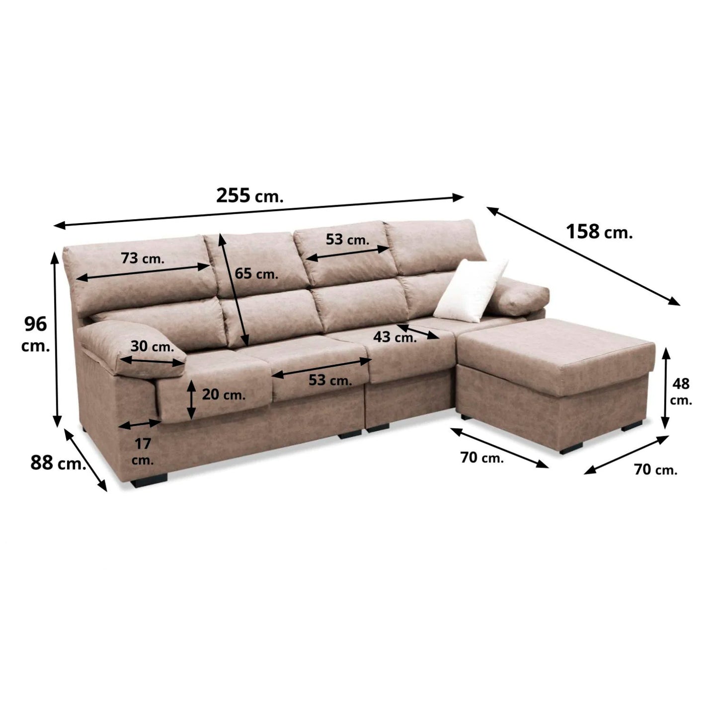 Sofá chaise longue Julia 255 cm.