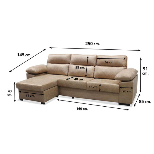 Sofá chaise longue Menorca 250 cm.