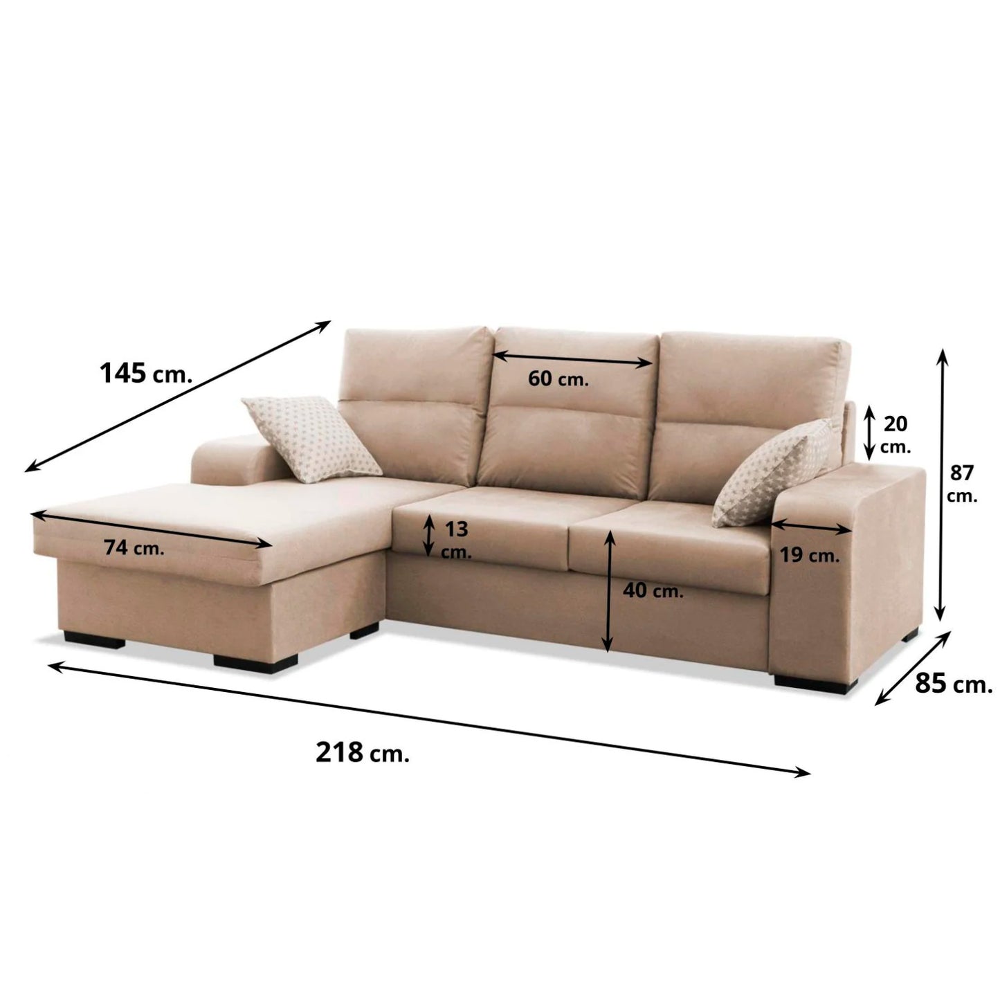 Sofá chaise lonque Nata 220cm