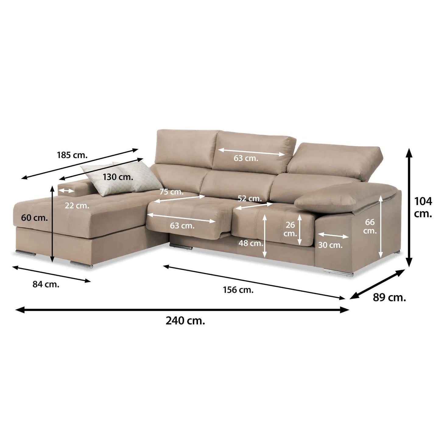 Sofa chaise longue SONIA 240cm