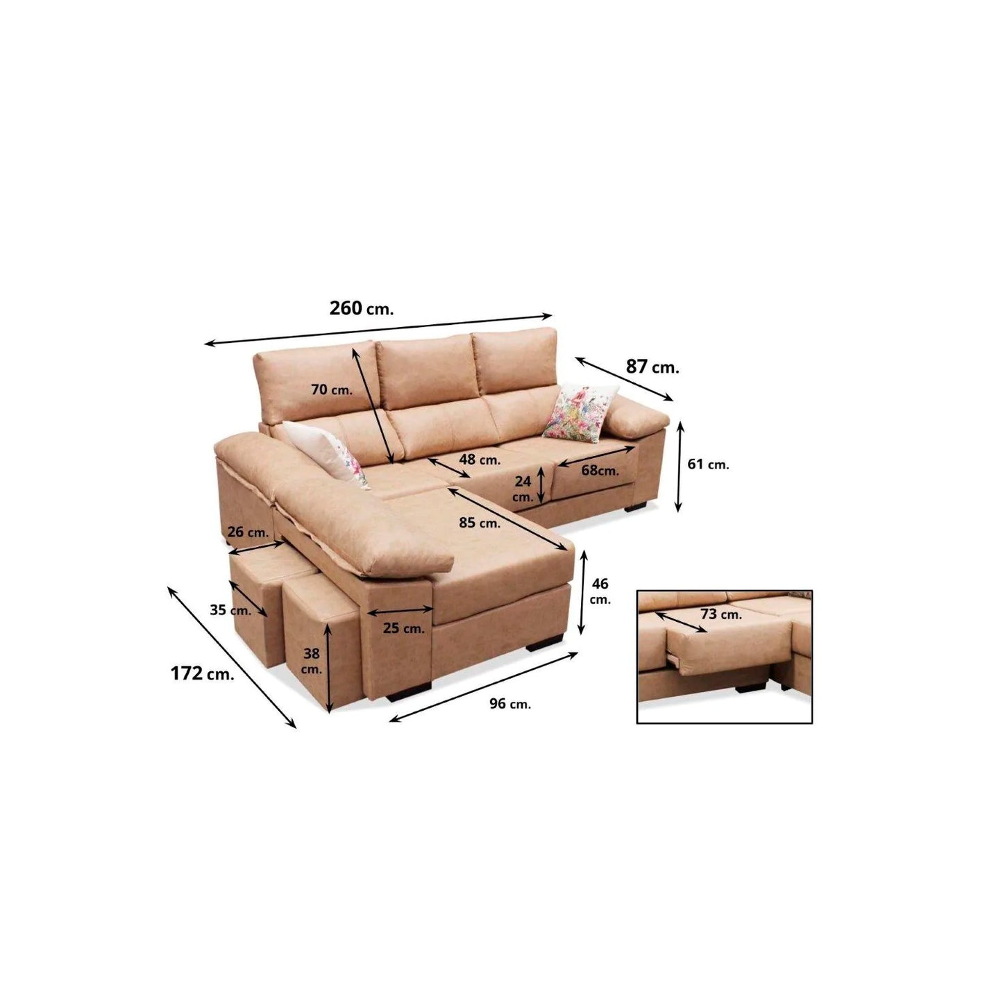 Sofá chaiselongue Judith 260 cm