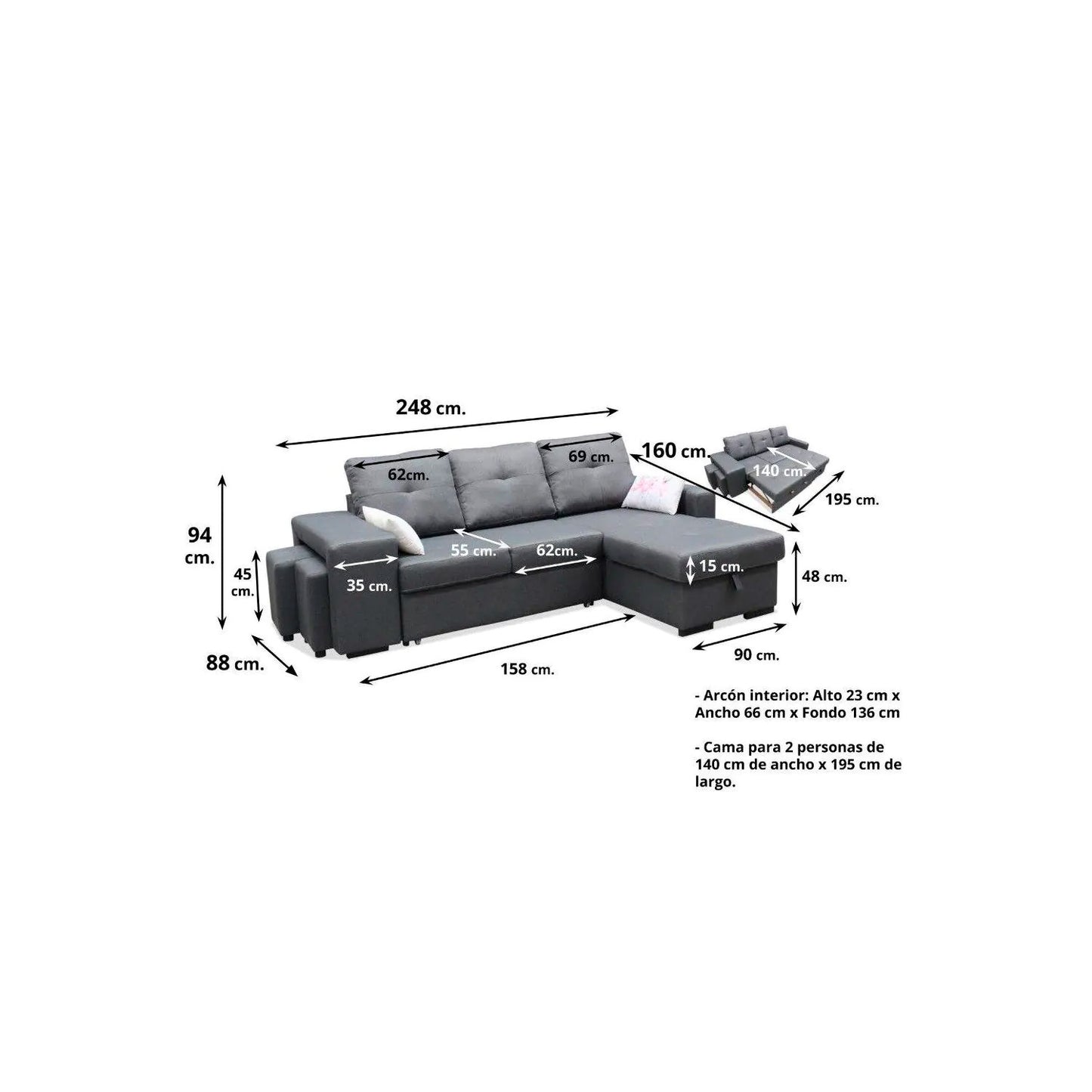 Sofá chaise longue Mallorca 248 cm